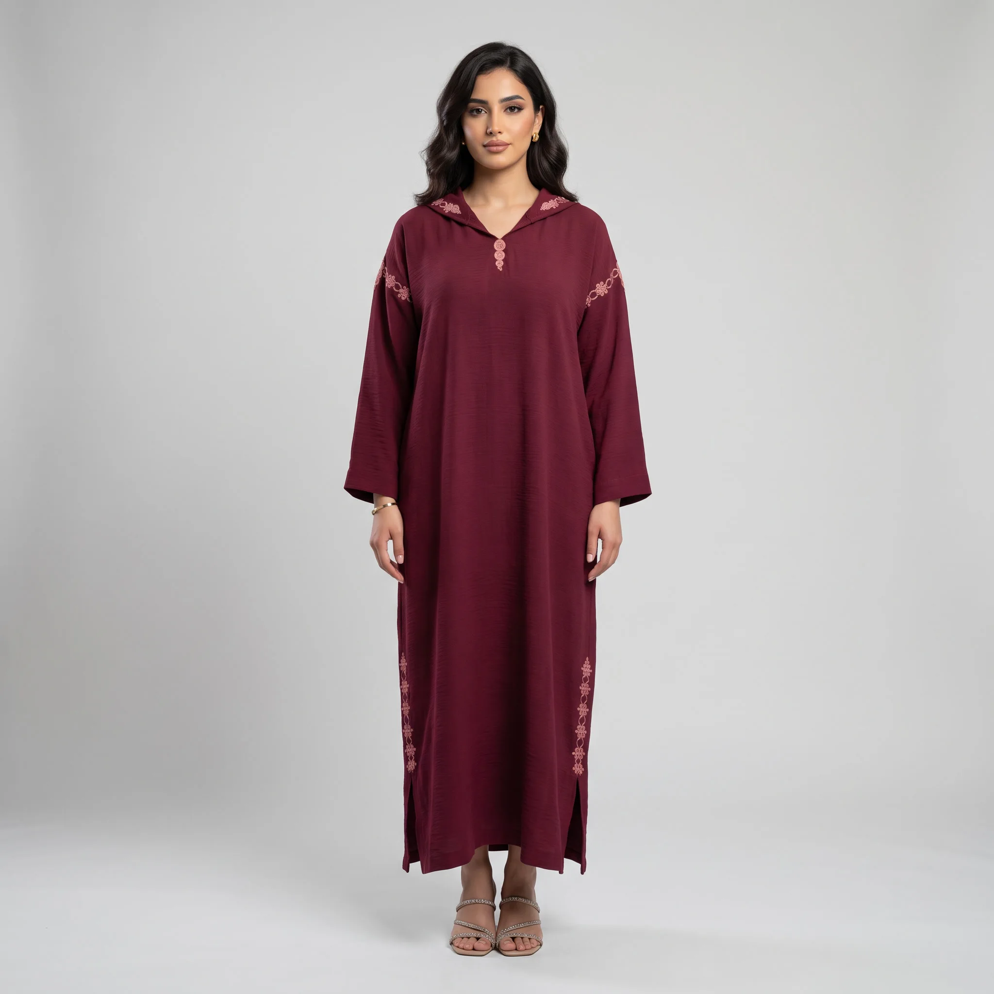 Djellaba Bordeaux Makhzania en Crêpe FroisséH