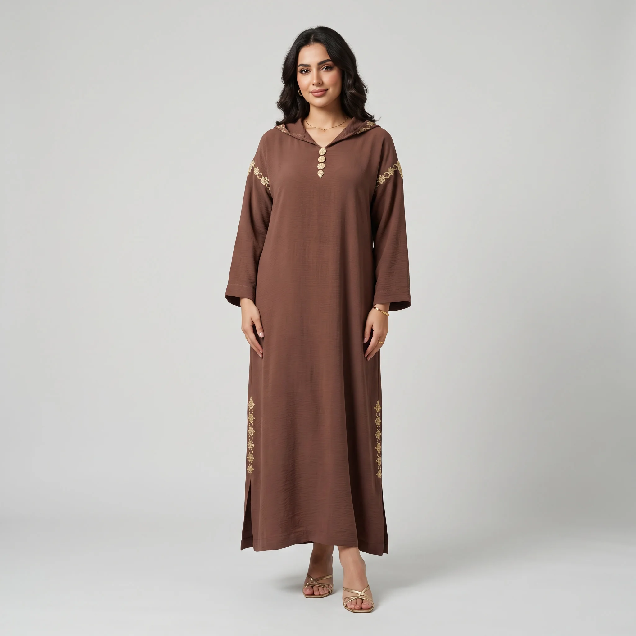 Djellaba Marron en Crêpe Froissé