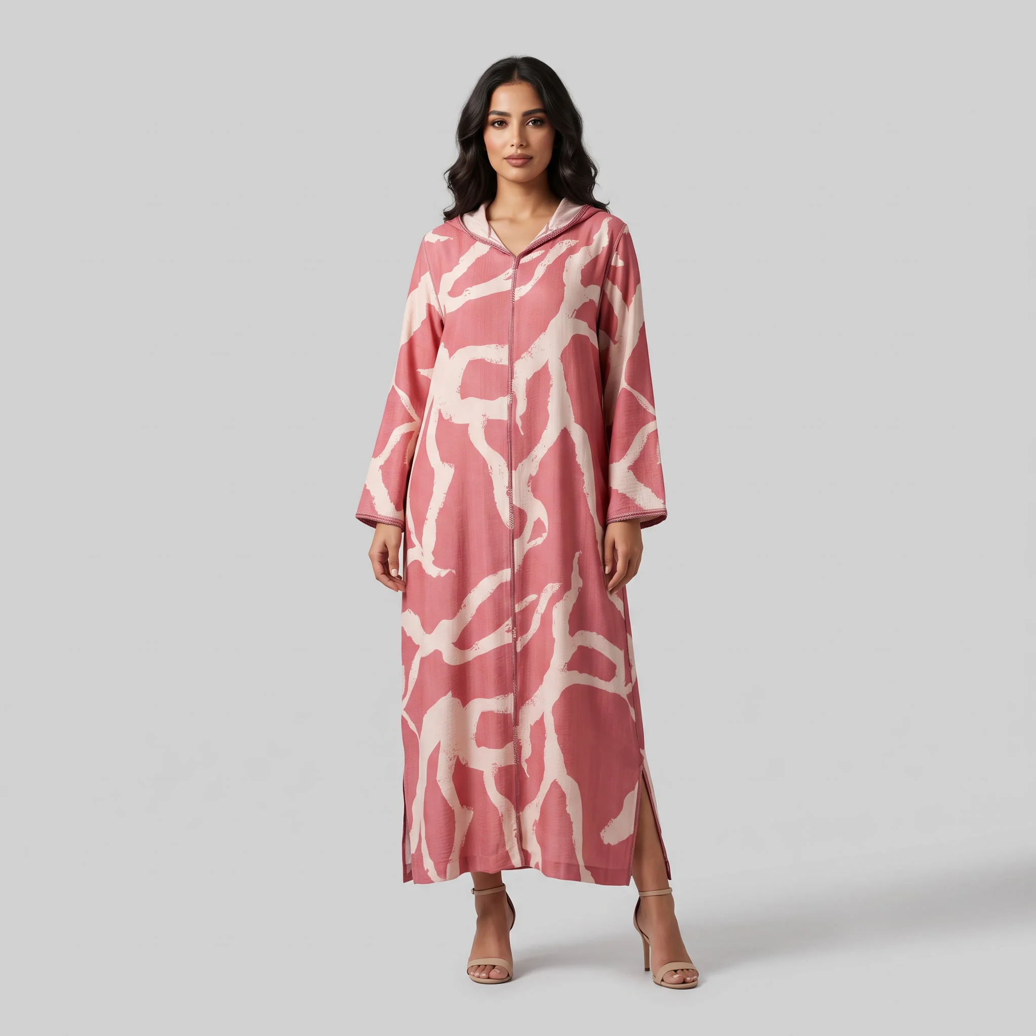 Djellaba Moderne en Lin-Viscose Imprimée – Style Tradition-Chic & Tissu Ultra-Fluide