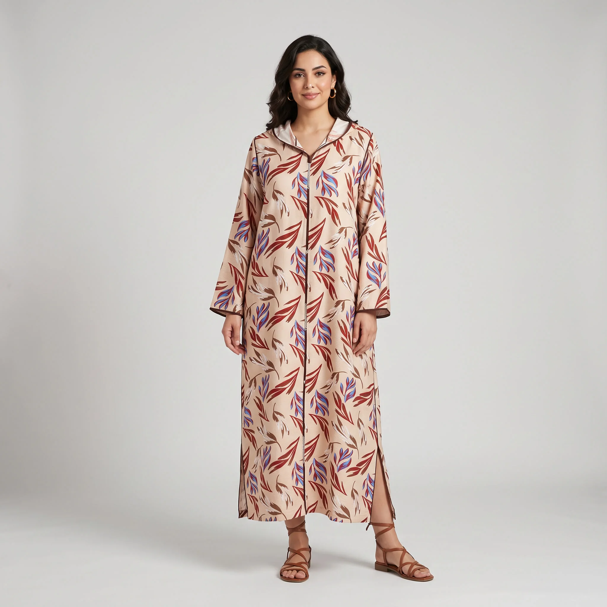 Djellaba Moderne en Lin-Viscose Imprimée – Style Tradition-Chic & Tissu Ultra-Fluide