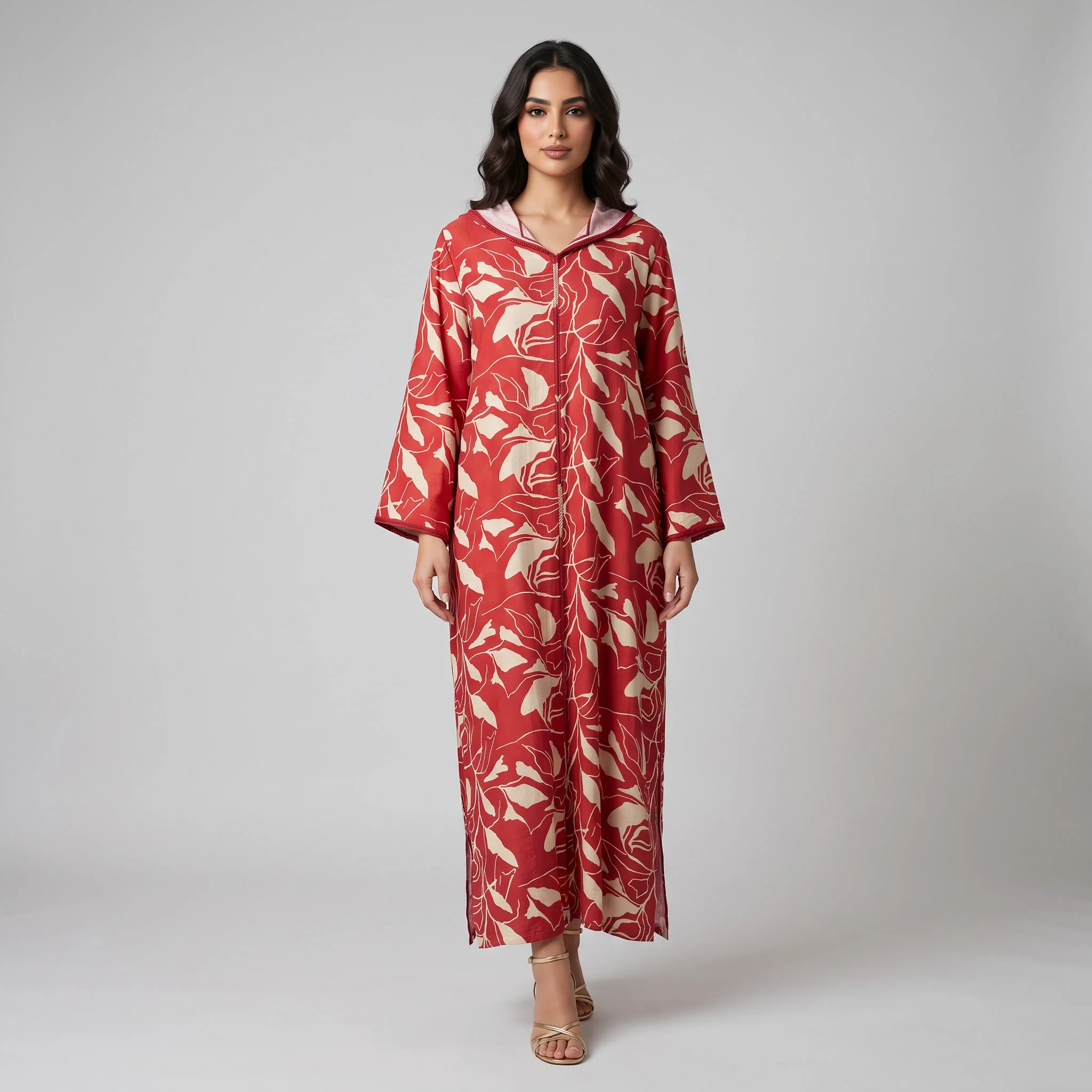Djellaba Moderne en Lin-Viscose Imprimée – Style Tradition-Chic & Tissu Ultra-Fluide