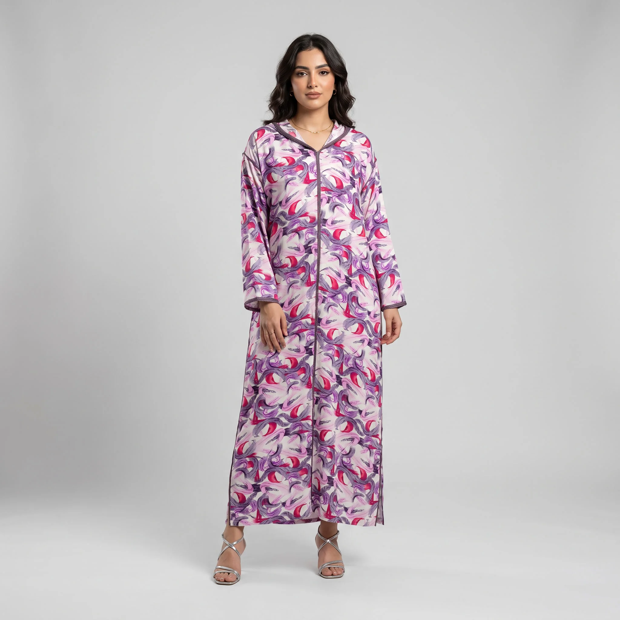 Djellaba Moderne en Lin-Viscose Imprimée – Style Tradition-Chic & Tissu Ultra-Fluide