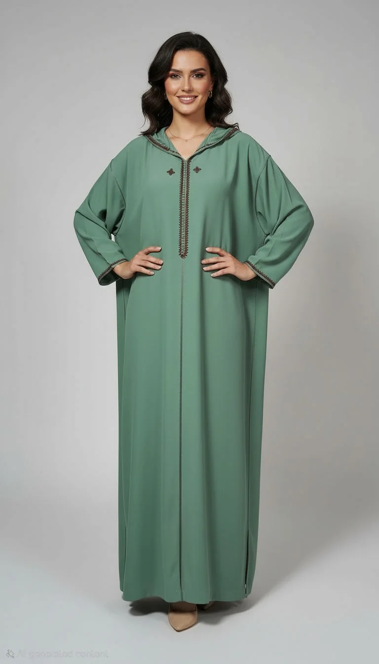 Djellaba Makhzania en Crêpe Rosa – Vert Élégance Royale