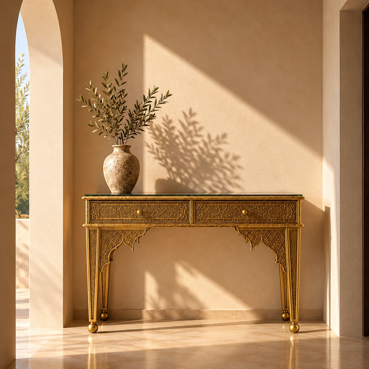 Console & Miroir – Cuivre Ciselé Artisanal