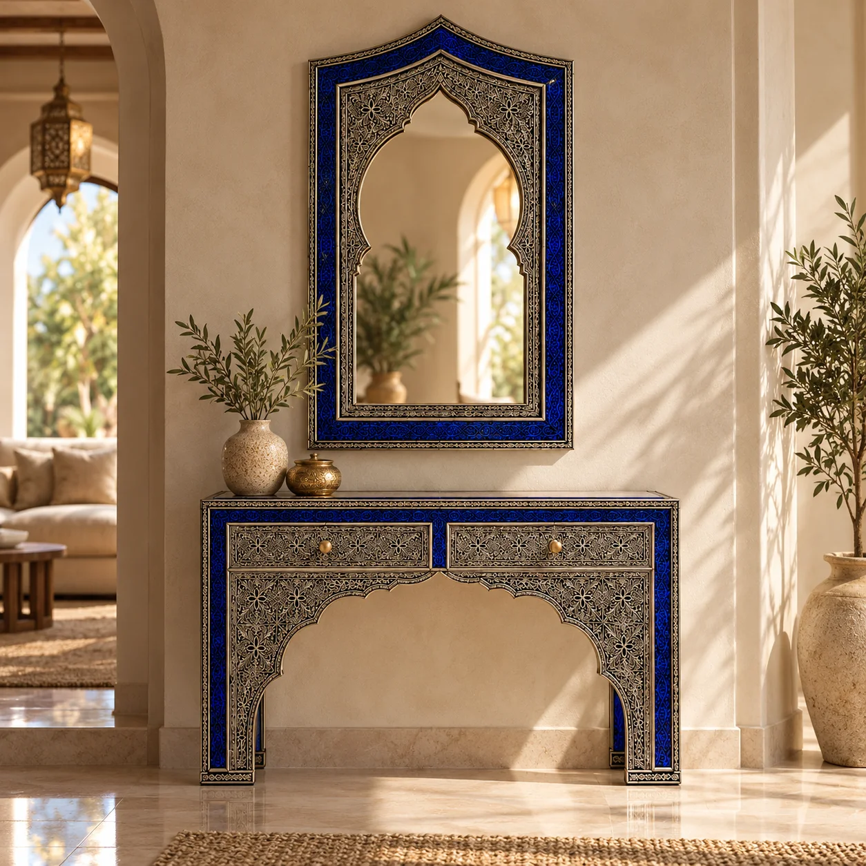 Console & Miroir – Métal & Résine Artisanale