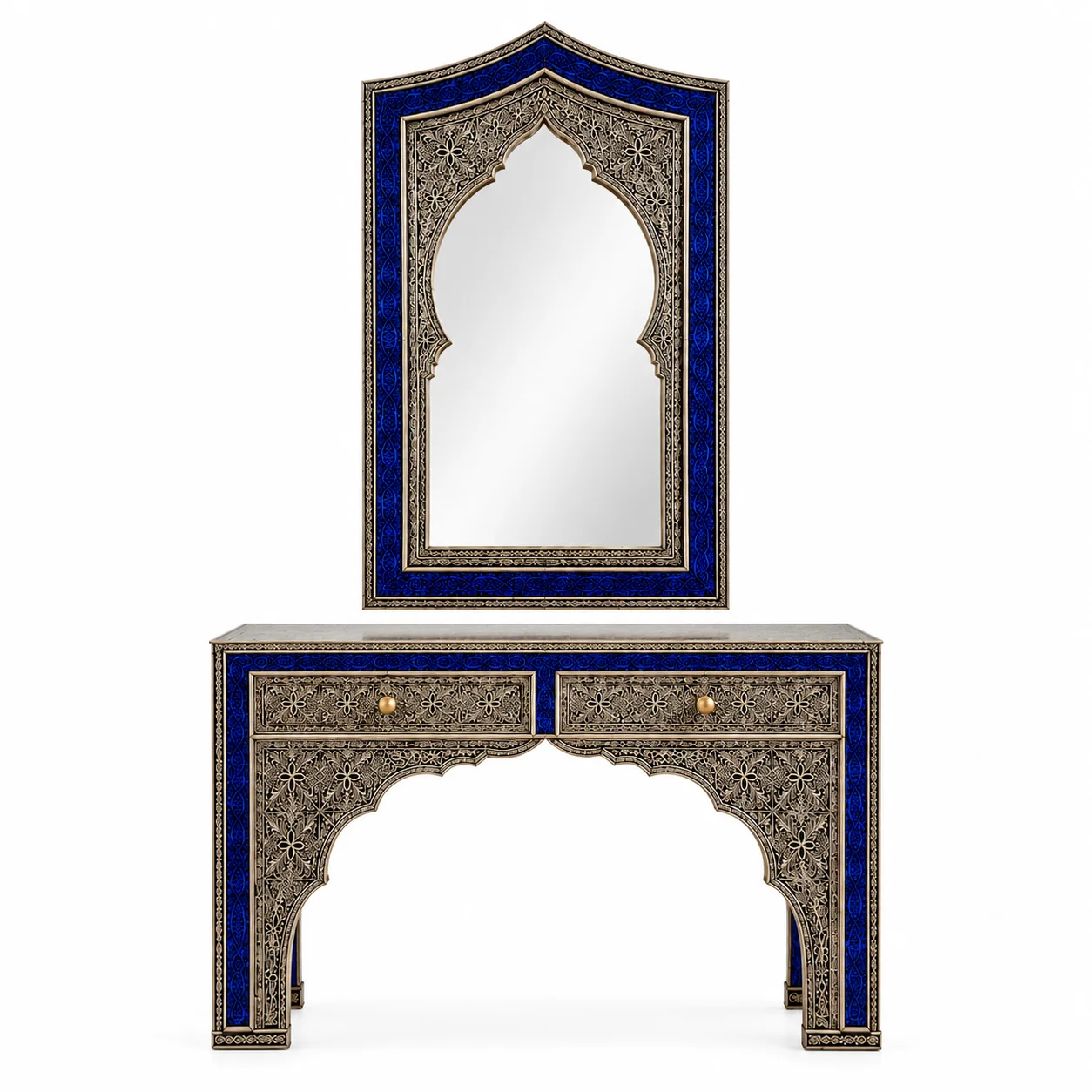 Console & Miroir – Métal & Résine Artisanale