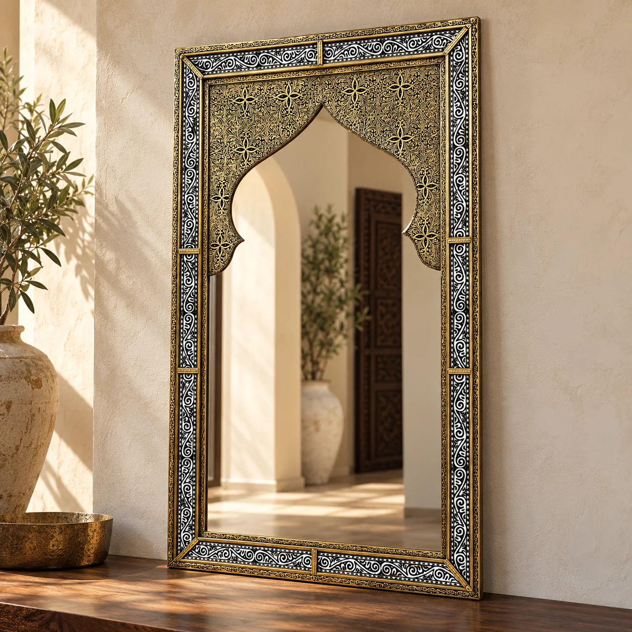 Miroir Artisanal Marocain en Cuivre et Résine