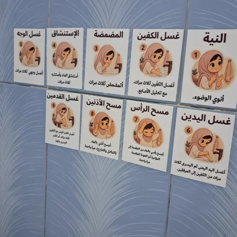 ملصقات خطوات الوضوء للأطفال المقاومة للماء