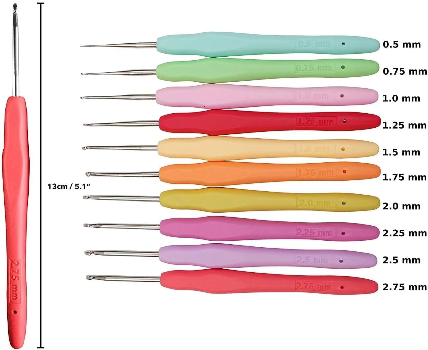Yarniss 20 Size Crochet Hooks 0.5mm-10mm,Ergonomic Hook for Arthritic Hand