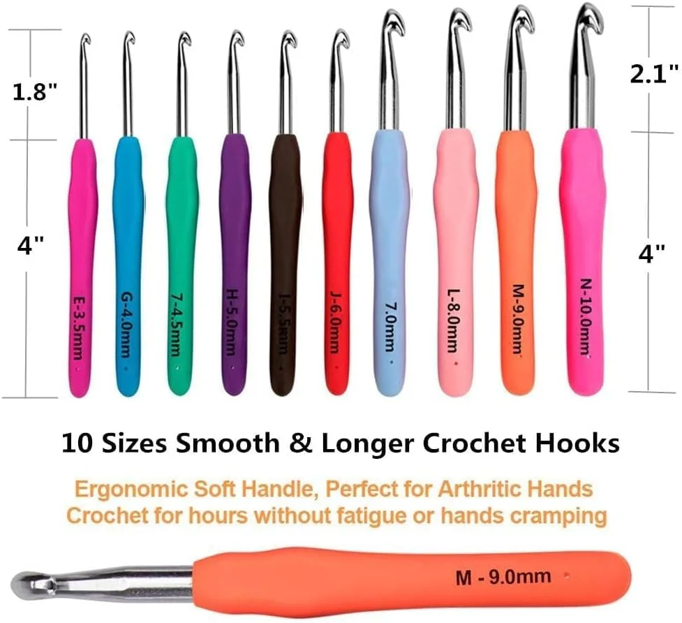 Yarniss 20 Size Crochet Hooks 0.5mm-10mm,Ergonomic Hook for Arthritic Hand