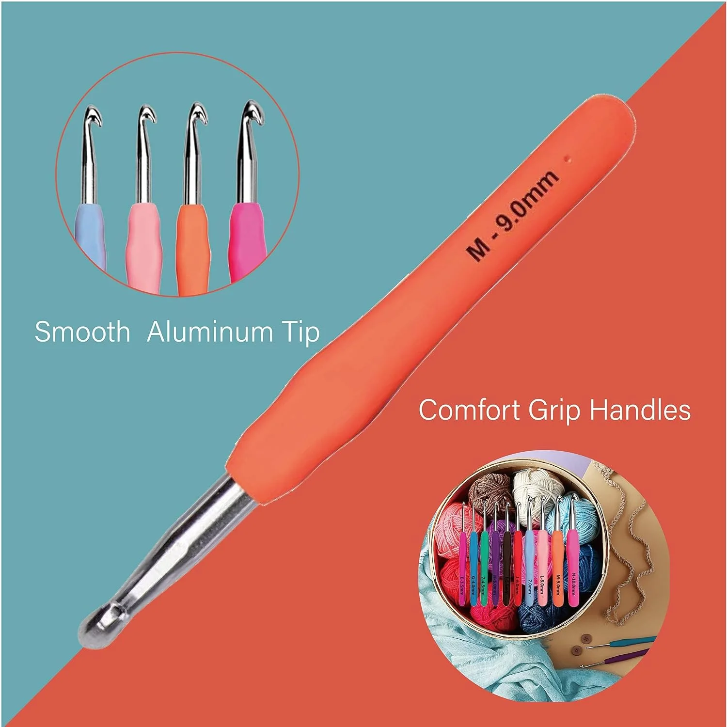 Yarniss 20 Size Crochet Hooks 0.5mm-10mm,Ergonomic Hook for Arthritic Hand
