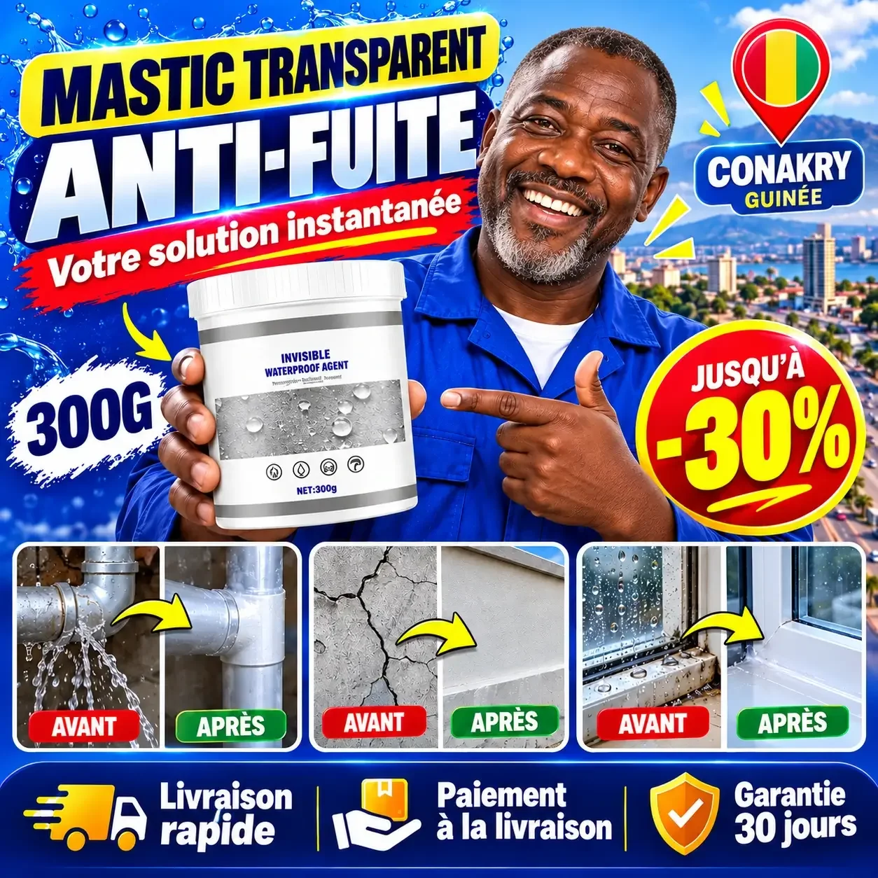 🇬🇳 ! Mastic Transparent Anti-Fuite : Réparez Tout, Partout, en un Clin d'Œil 🇬🇳