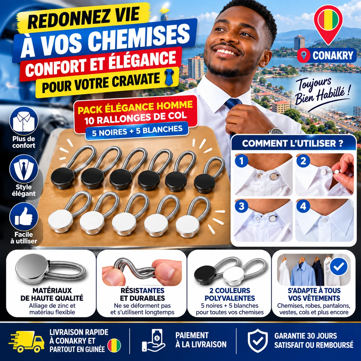 10 Rallonges de col de chemise pour hommes 🇬🇳