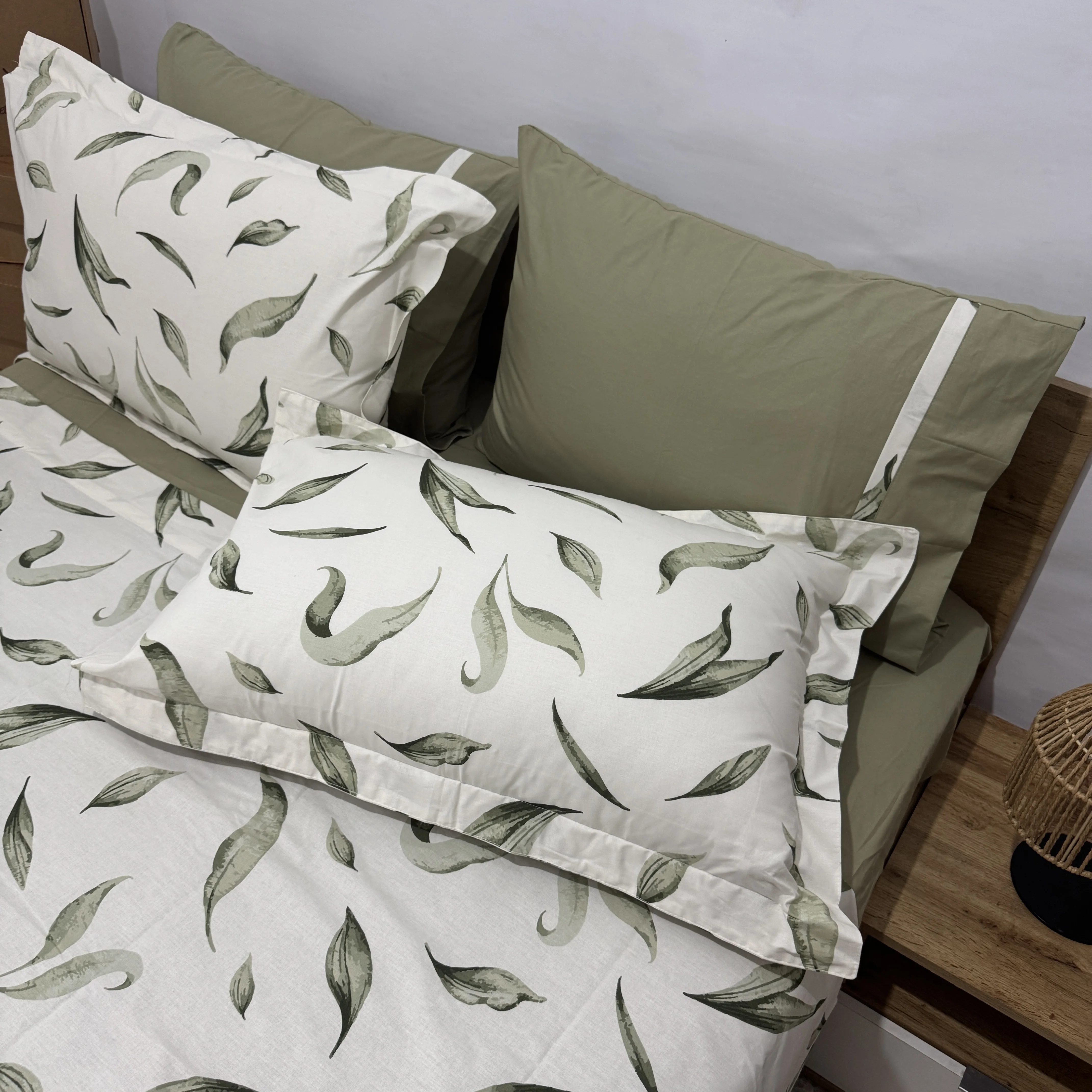 Parure housse de couette "Green Leaf" 100% coton Oeko-Tex - 2 places