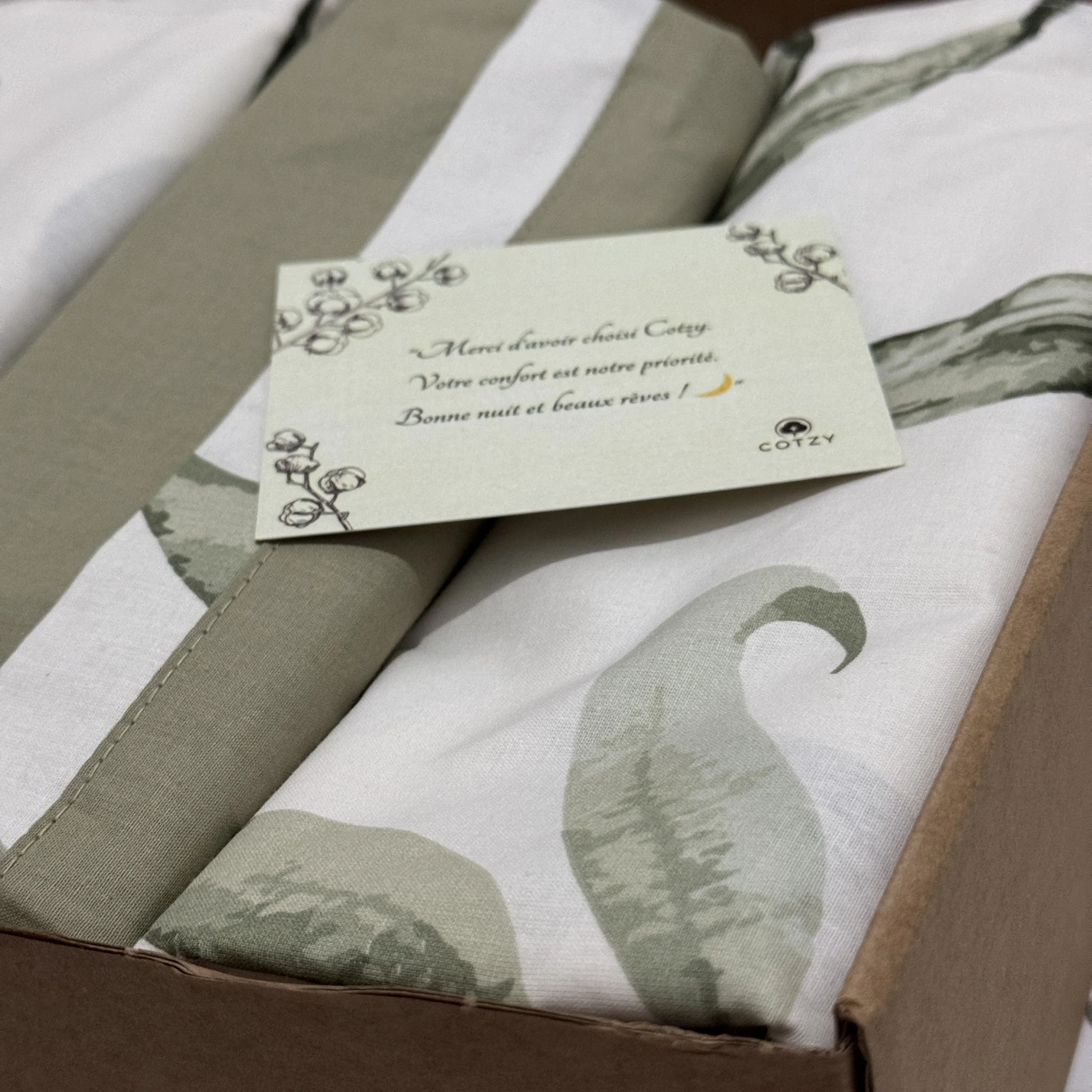 Parure housse de couette "Green Leaf" 100% coton Oeko-Tex - 2 places