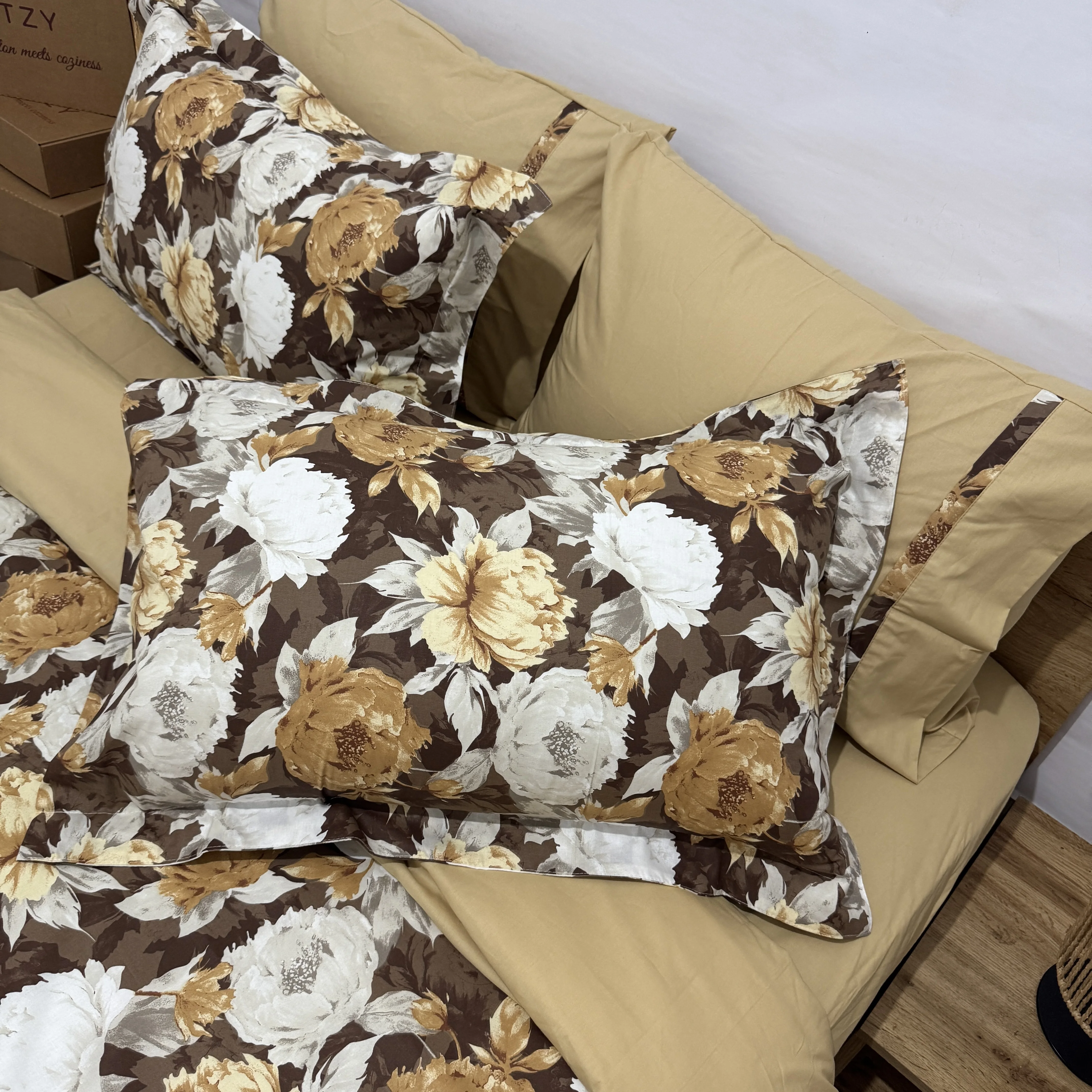 Parure housse de couette "Brown Garden" 100% coton Oeko-Tex - 2 places