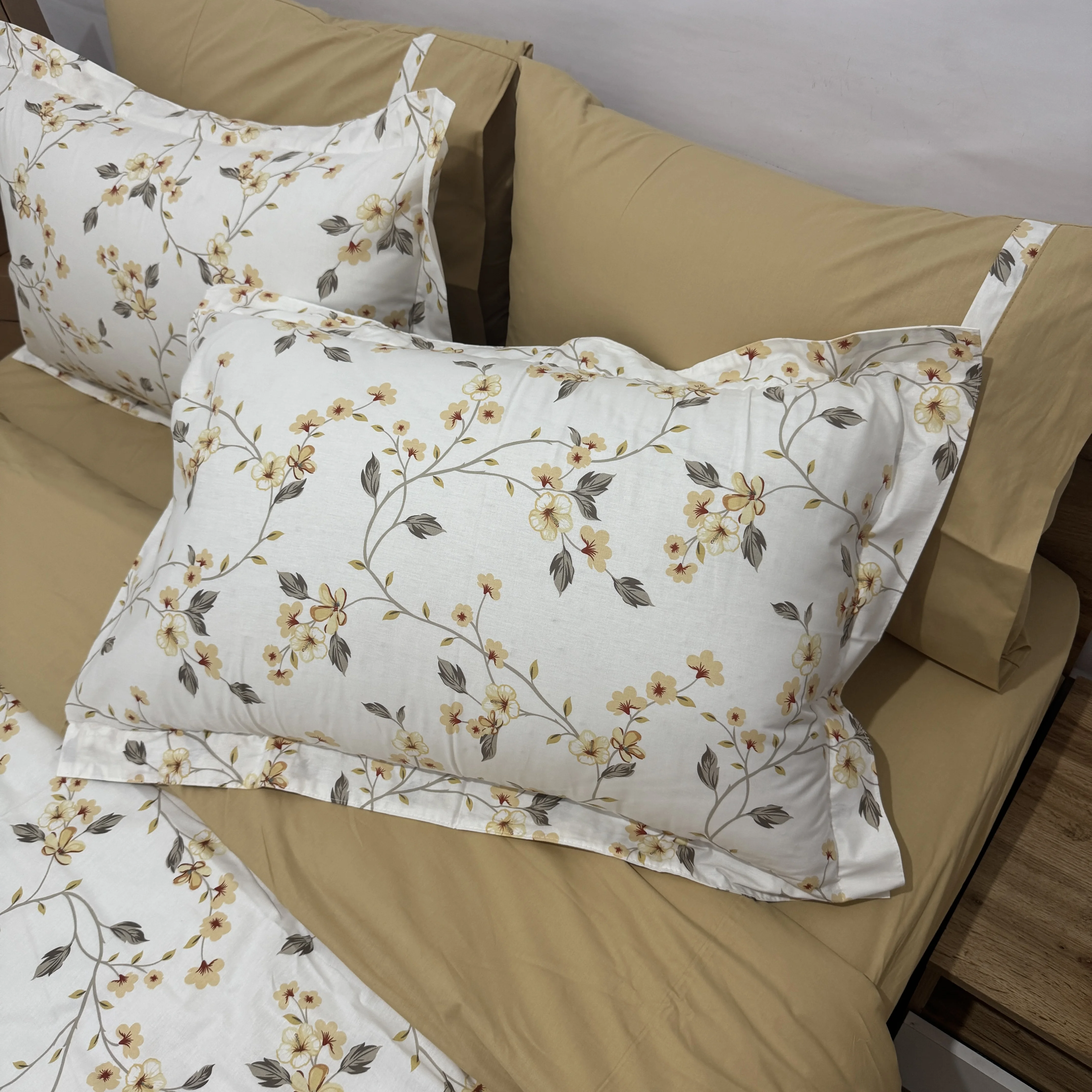Parure housse de couette "Golden Bloom" 100% coton Oeko-Tex - 2 places