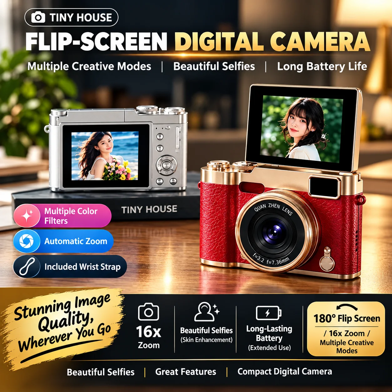 Flip-Screen Digital Camera – 16X Zoom, HD Video & 180° Selfie Screen | Only 869 ZMW