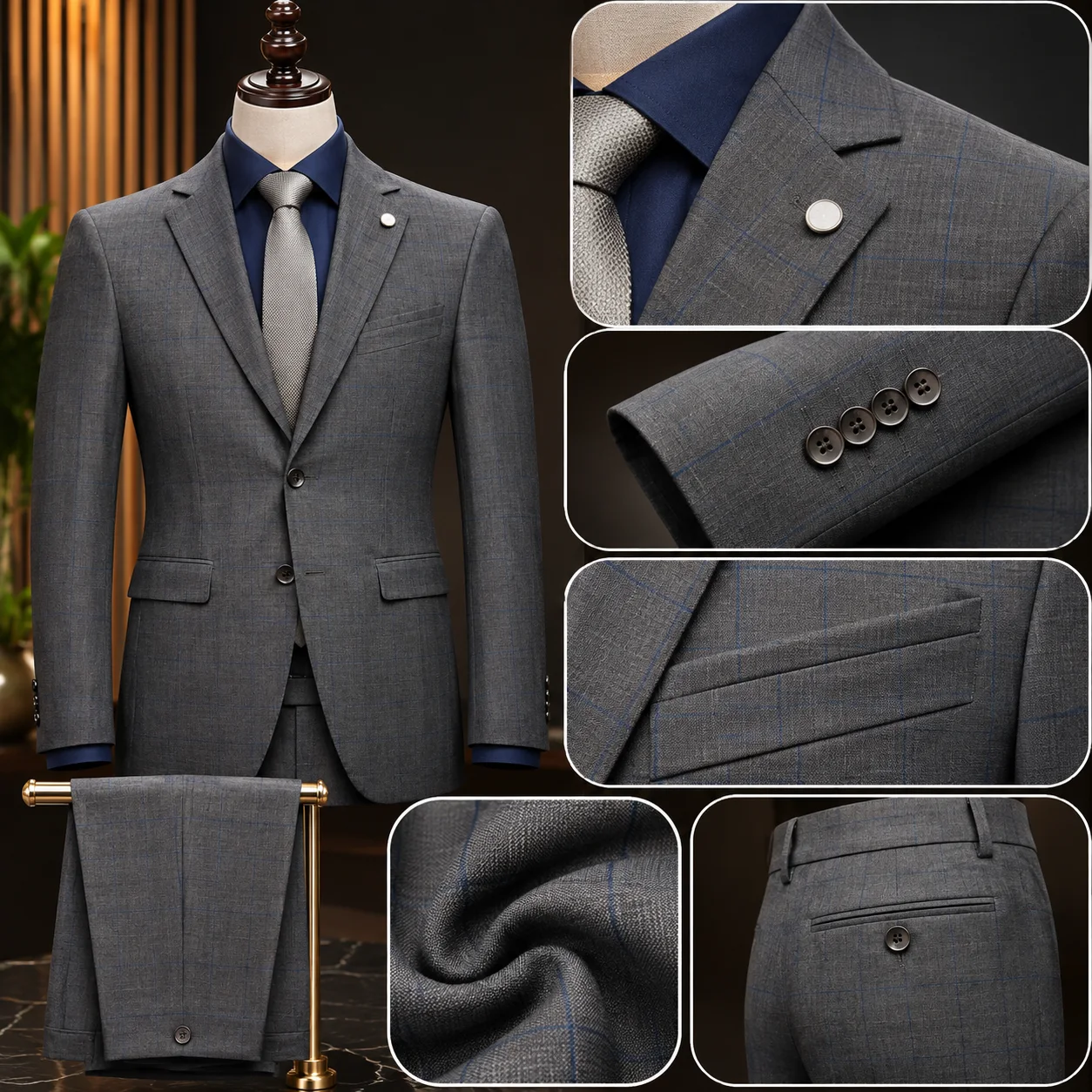 COSTUME RAYÉ GRIS