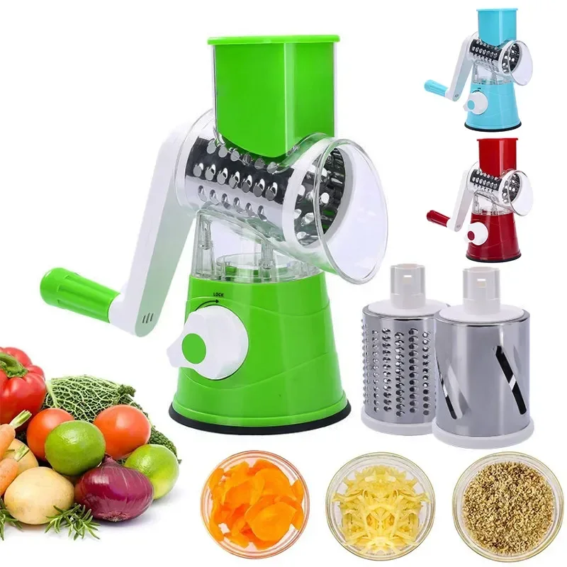 قطاعة خضر ومبشرة دوارة 3 في 1 🥕 بدون كهرباء + 3 شفرات — حضّر مكوناتك بسهولة! اطلب الآن والدفع عند الاستلام 🚚