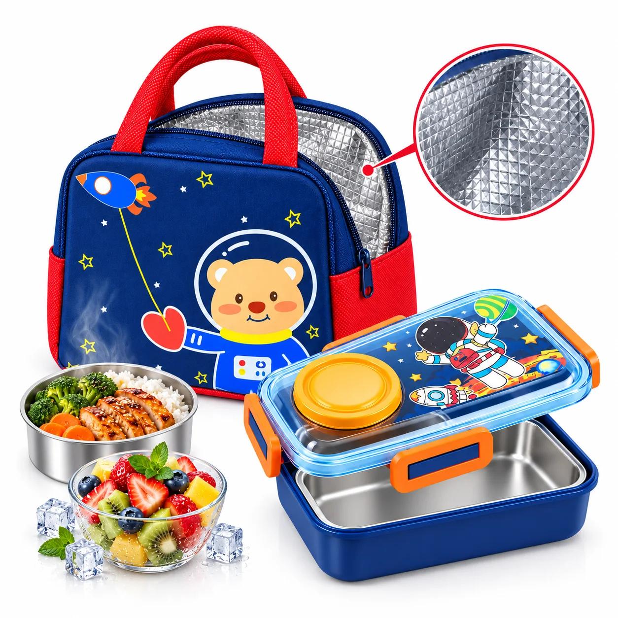Pack Repas Enfant 🦖 حقيبة عازلة + علبة غداء كاملة — جهّزي وجبته واطلبي الآن! الدفع عند الاستلام 🚚