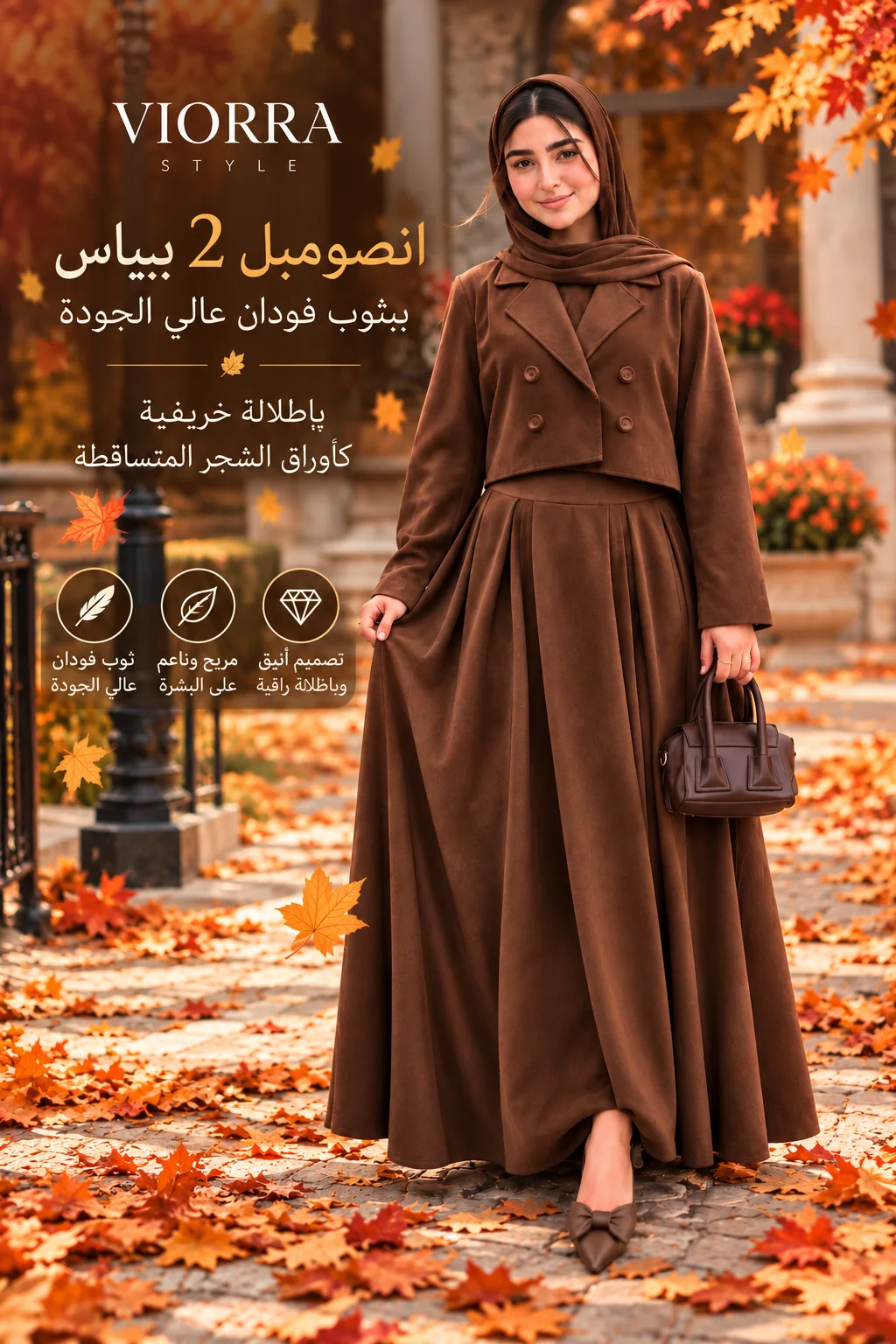 🌸 إنصومبل 2 بياس بثوب فودان من VIORRA 👑🍂 أناقة راقية بلمسة أنثوية فاخرة ✨ متوفر بـ 5 ألوان خريفية أنيقة 🤎🖤🍷🌿التوصيل فابور حتى لباب دارك