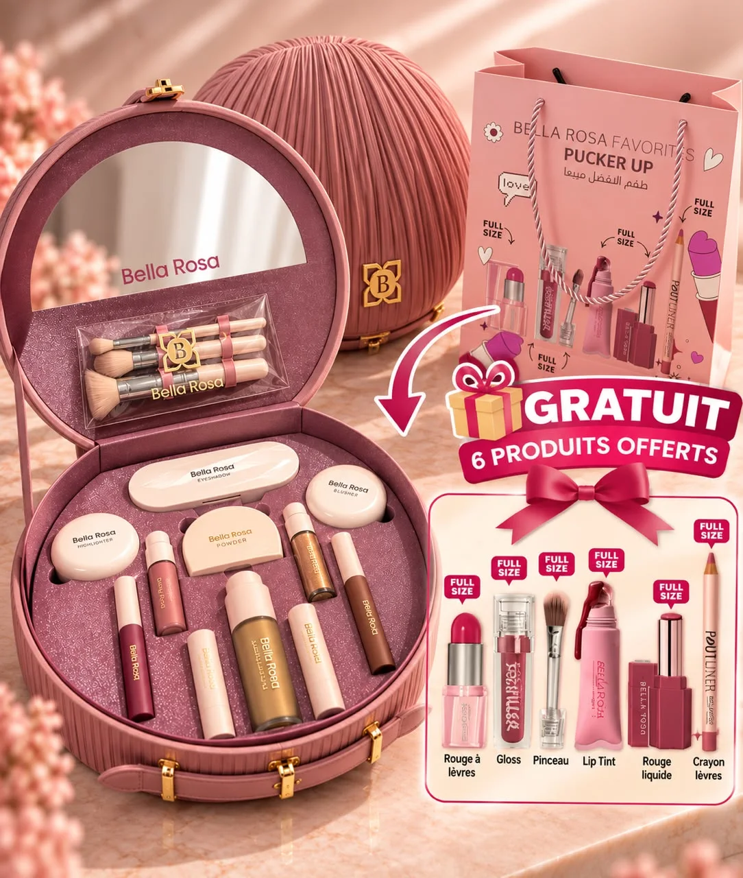 Bella rosa_coffret maquillage de luxe avec 6 produit GRATUIT