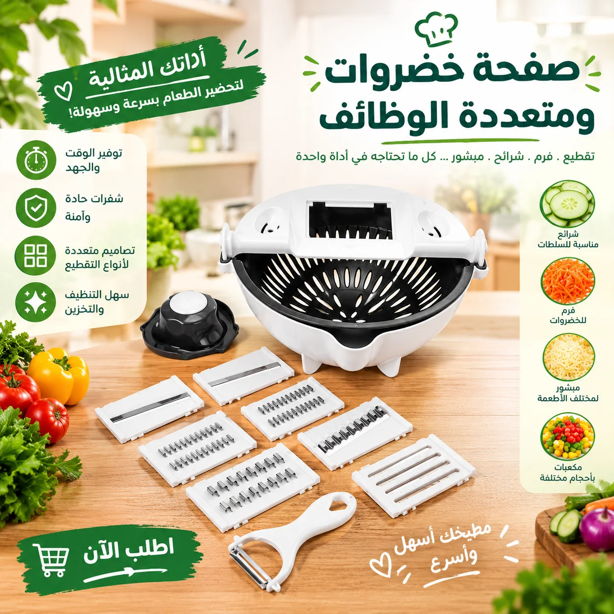 قطاعة خضراوات متعددة الوظائف 9 في 1 مع سلة تصفية