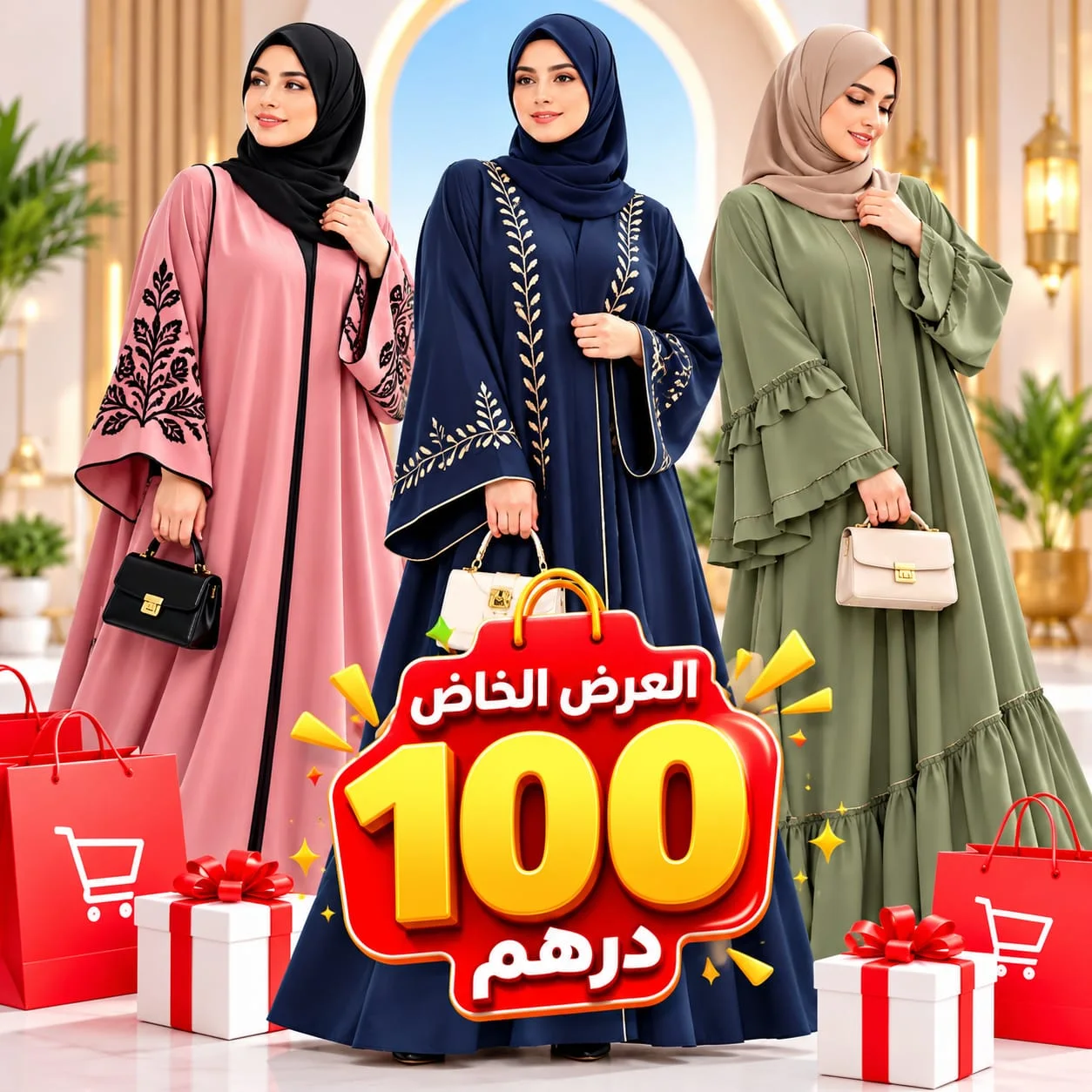 عرض لفترة محدودة 🔥: عباءات نسائية راقية بـ 100 درهم فقط!