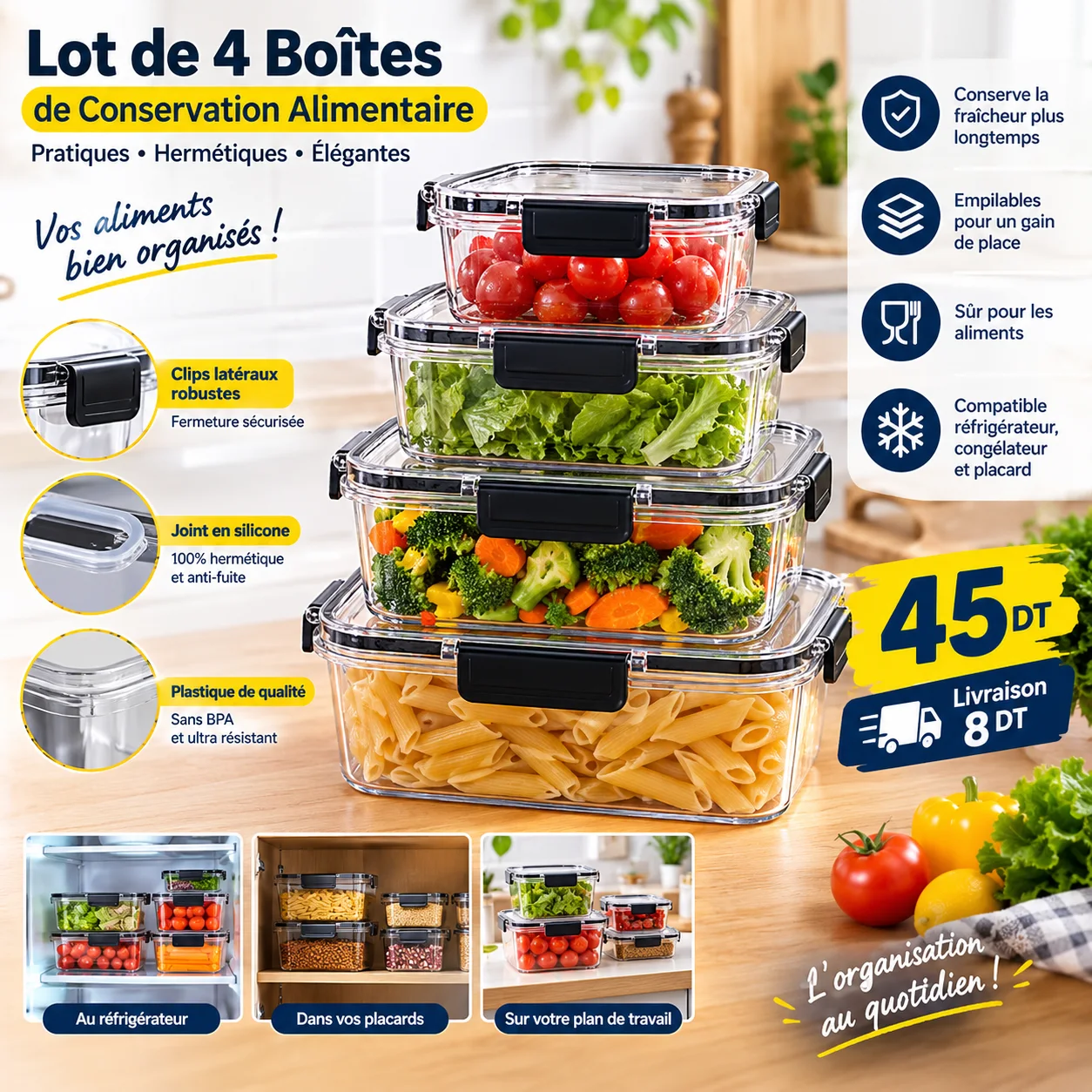 Pack de 4 boîtes plastique de conservation