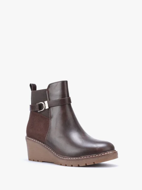 Bottines bi-matières à talon compensé  - Marron (ref870)