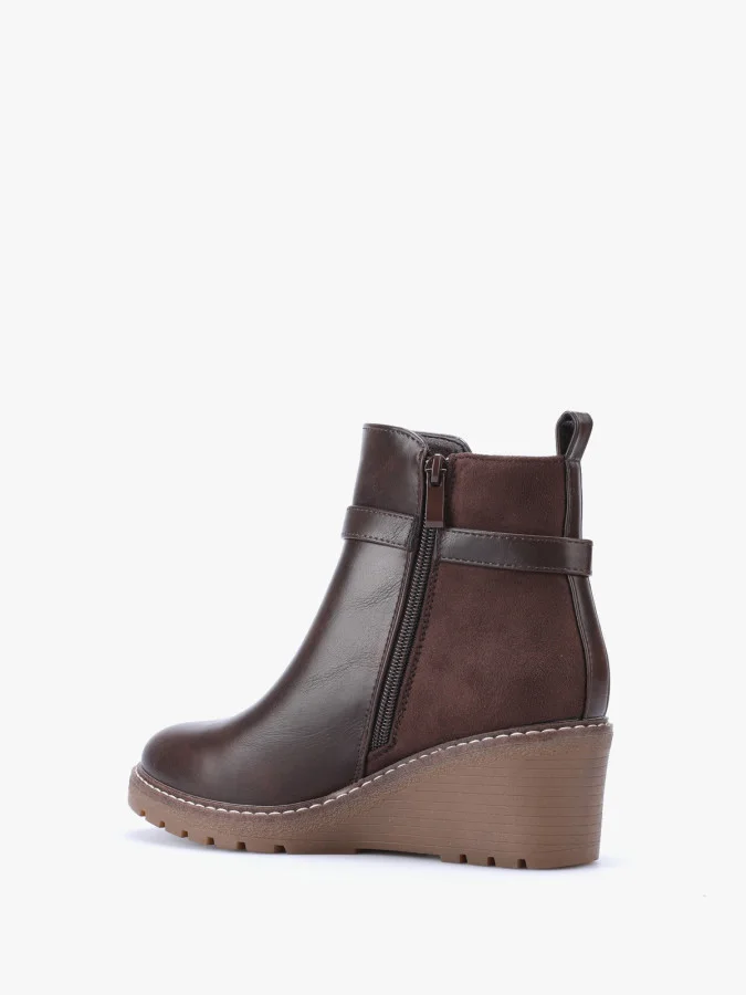 Bottines bi-matières à talon compensé  - Marron (ref870)