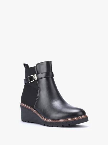 Bottines bi-matières à talon compensé - Noir (ref870)