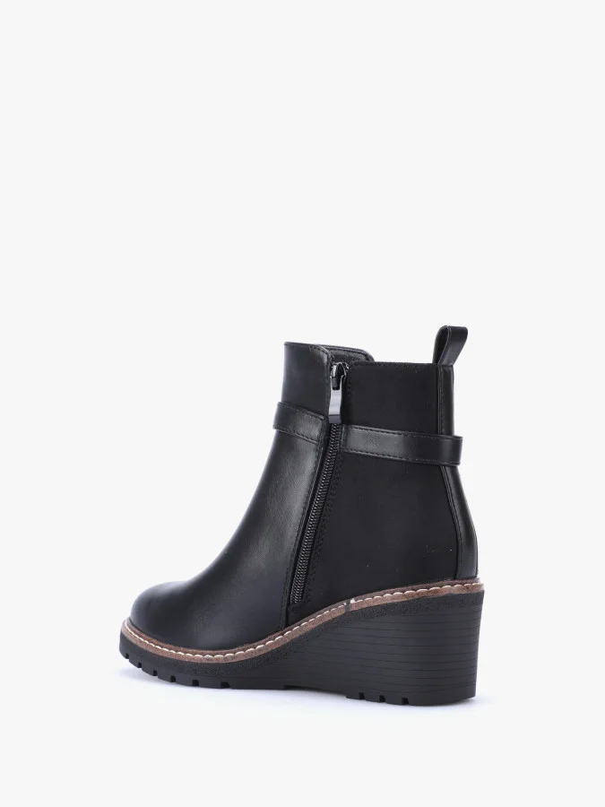 Bottines bi-matières à talon compensé - Noir (ref870)