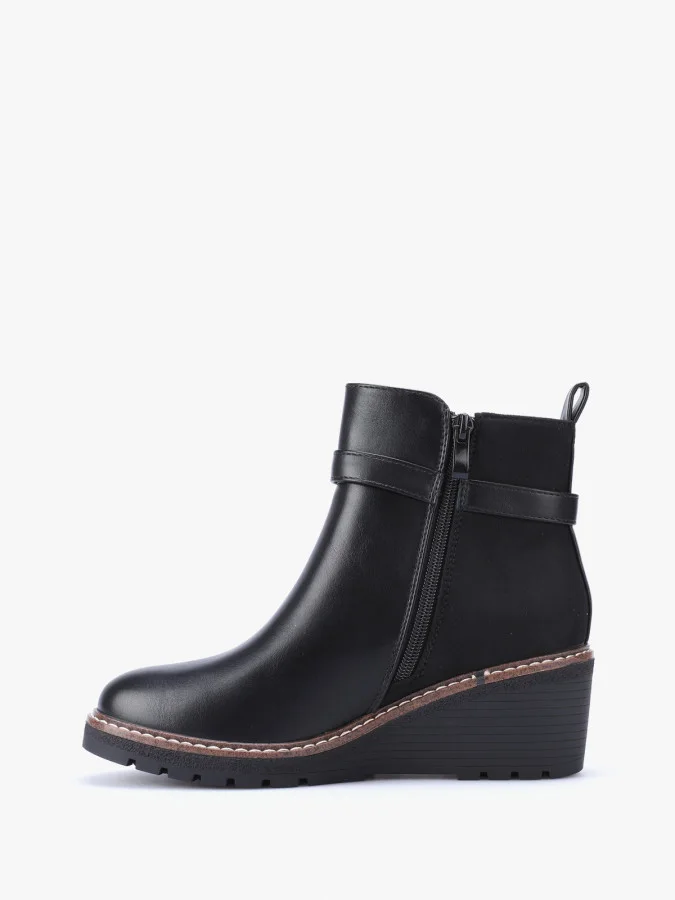 Bottines bi-matières à talon compensé - Noir (ref870)