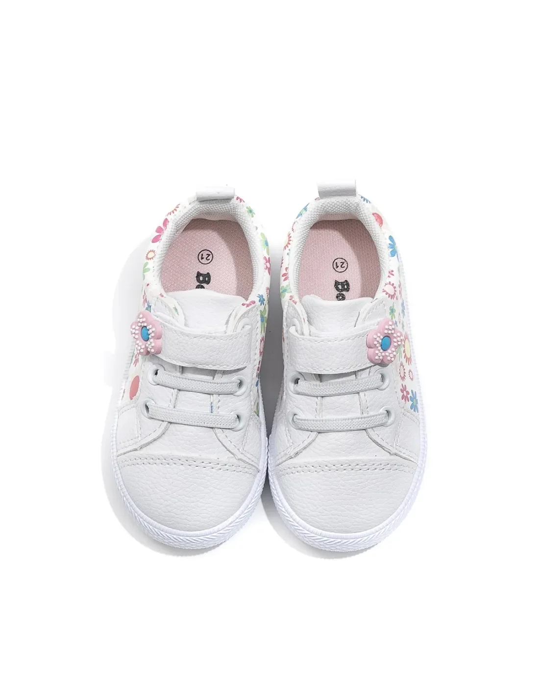 Baskets Sport Enfant Demax J751NA – Blanc et Motifs Fleurs