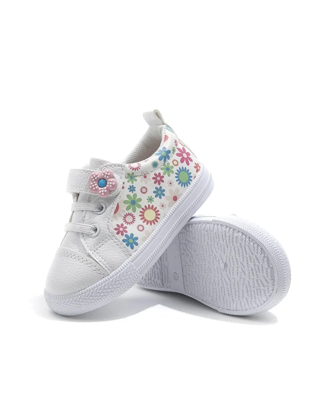 Baskets Sport Enfant Demax J751NA – Blanc et Motifs Fleurs