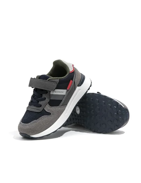 Baskets Sport Enfant Bonino K859B – Gris et Bleu Marine
