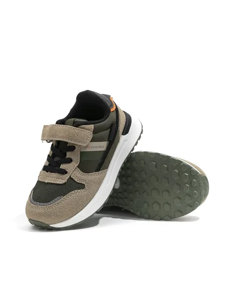 Baskets Sport Enfant Bonino K859B – Vert Kaki et Beige