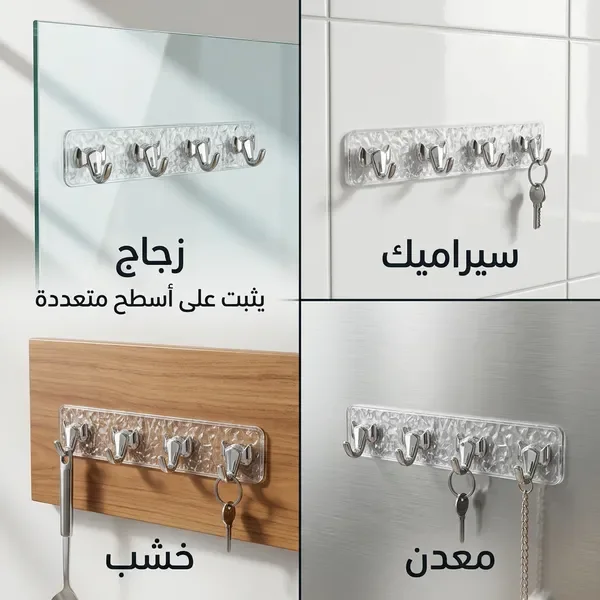 علاقة ملابس ومفاتيح جدارية بـ 4 خطافات