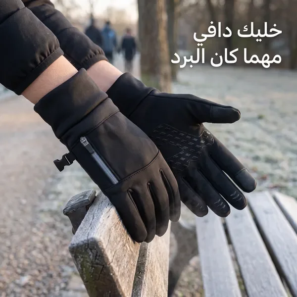 قفازات شتوية مقاومة للماء مزودة بجيوب بسحاب - لارج