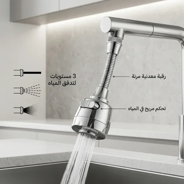 رشاش الحنفية متعدد الاستخدامات للمطبخ والحمام(بتلف بزاوية 360 درجة)