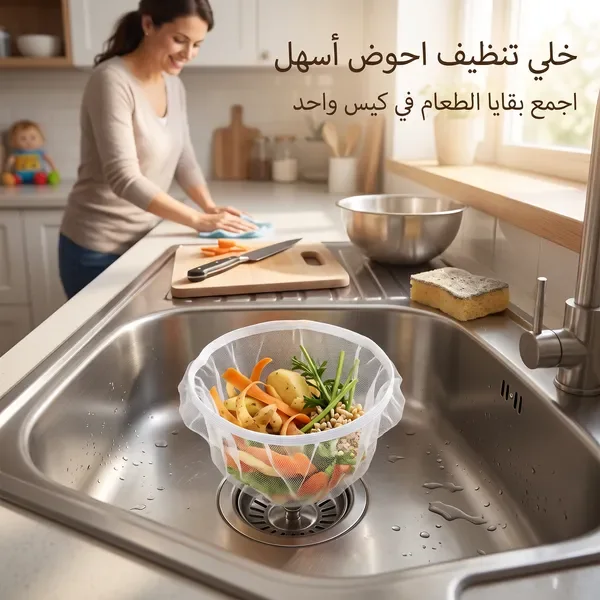 حامل ومصفاة بقايا الطعام لحوض المطبخ القابل للطي مع أكياس شبكية