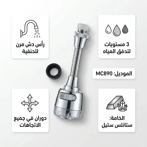 رشاش الحنفية متعدد الاستخدامات للمطبخ والحمام(بتلف بزاوية 360 درجة)