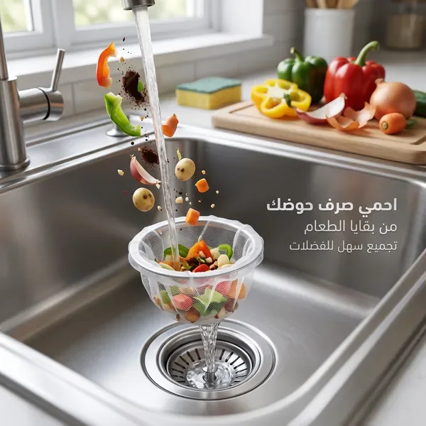 حامل ومصفاة بقايا الطعام لحوض المطبخ القابل للطي مع أكياس شبكية