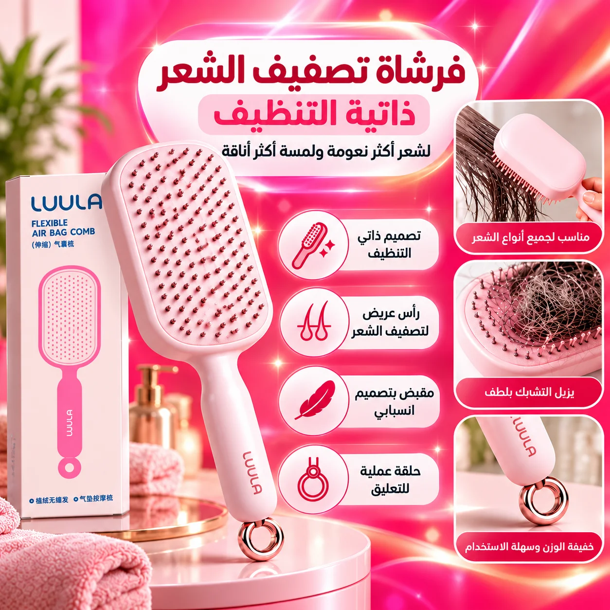 فرشاة النظافة الفورية: الحل الجذري لإنهاء معاناة سحب الشعر المتشابك من الفرشاة بيدك، وتنظيفها بضغطة واحدة