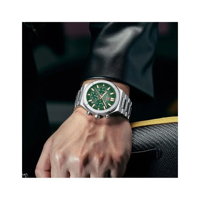 Montre Homme Luxe Chronographe 0612 Cadran Noir Bracelet Acier Inoxydable