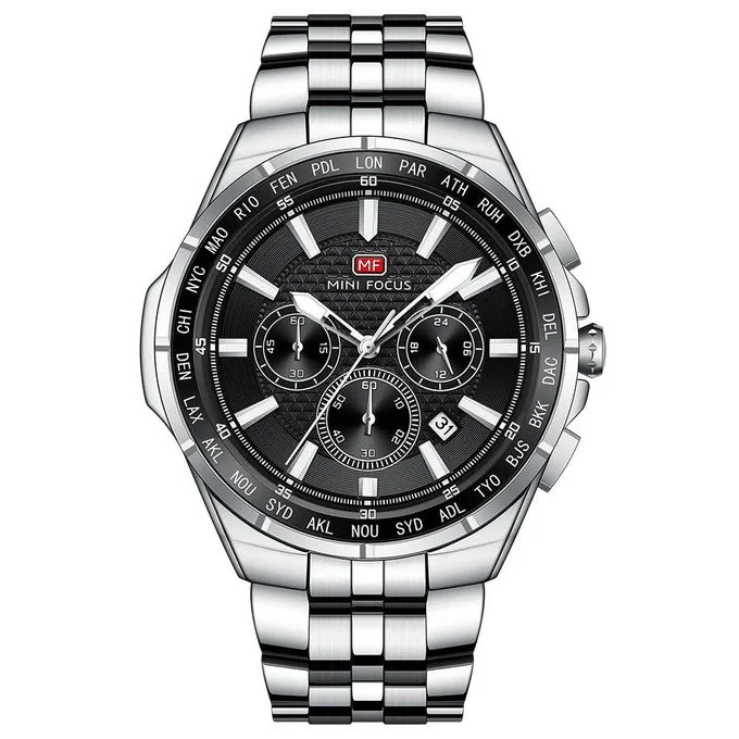 Montre* pour hommes Minifocus Multifonction Chronographe Étanche – Bracelet Acier Inoxydable