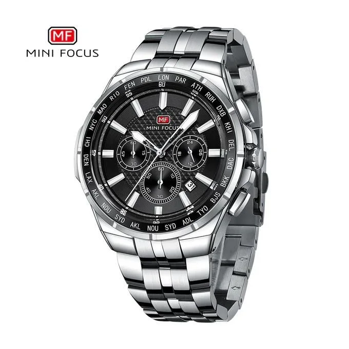 Montre* pour hommes Minifocus Multifonction Chronographe Étanche – Bracelet Acier Inoxydable