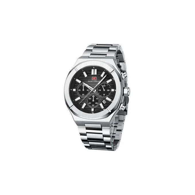 Montre Homme Luxe Chronographe 0612 Cadran Noir Bracelet Acier Inoxydable